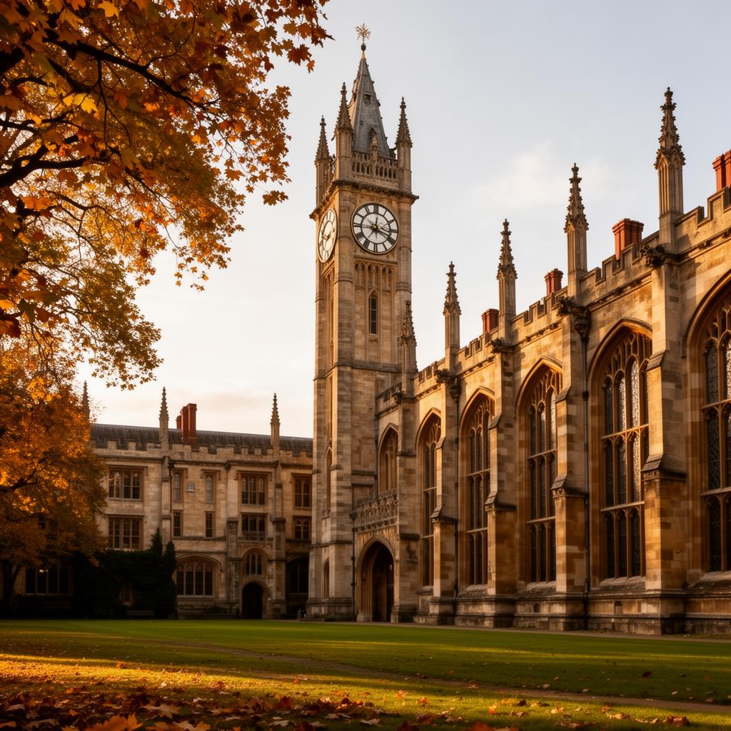 Rugby School clock tower and Victorian gothic stone facade