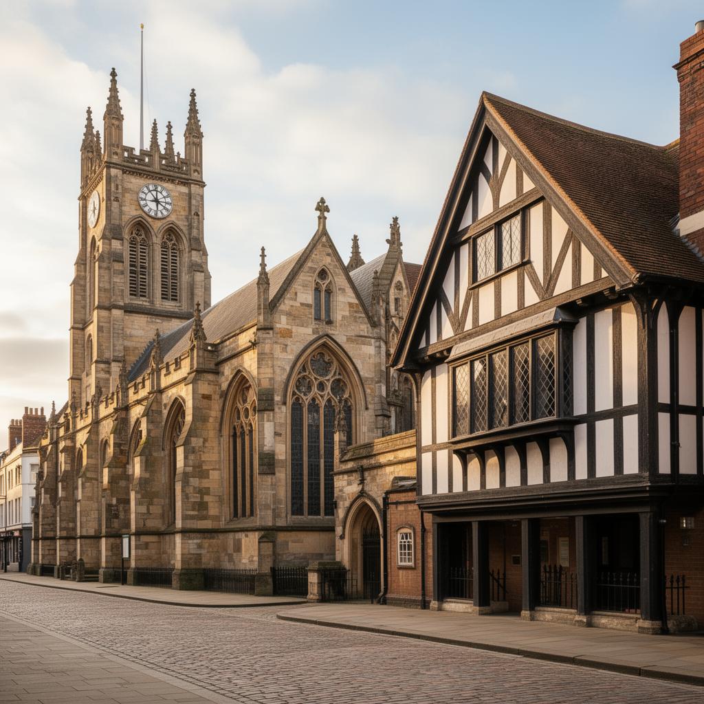 Leicester Cathedral and historic Guildhall, city of Leicester