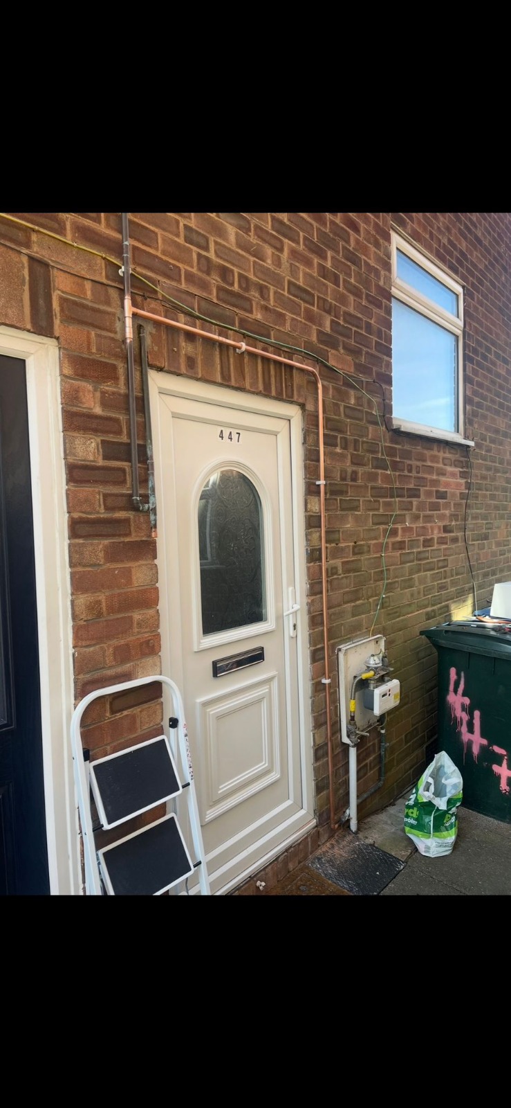 External gas supply pipework to front of terraced property