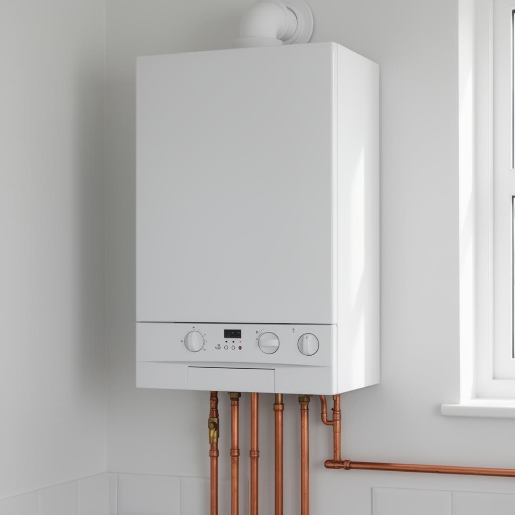 Modern white wall-mounted combi gas boiler ready for annual servicing in Coventry
